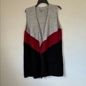 Joseph Gray, Red, and Black Sleeveless Cardigan